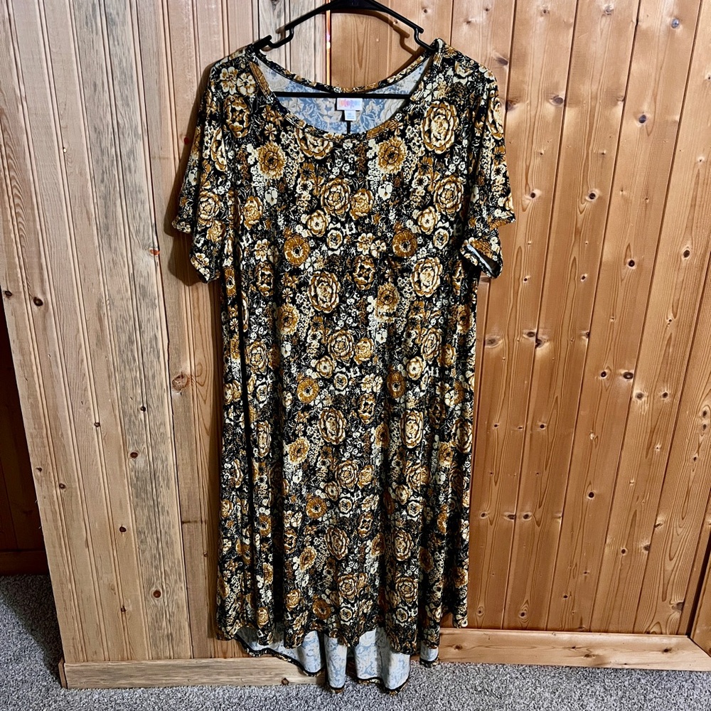 LuLaRoe Navy and Gold Floral Midi Dress